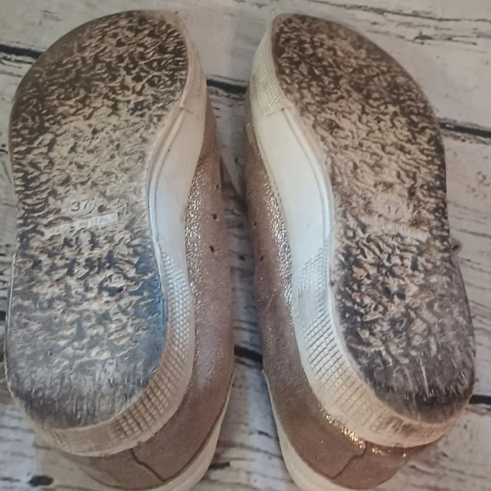 Golden Goose Metallic Gold May GGDB Sneakers Tennis Shoes 37 - Picture 8 of 11